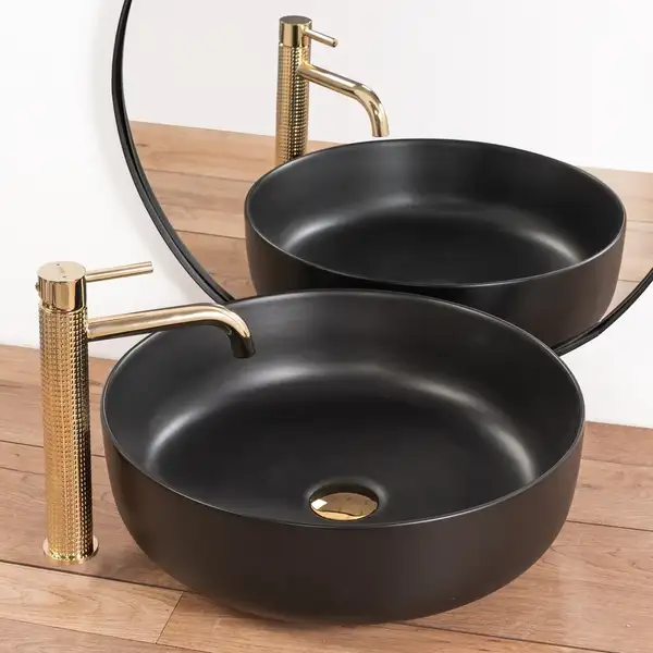 Смеситель для раковины (умывальника) REA GUSTO ONE LIGHT GOLD черный высокий (REA-B8405)
