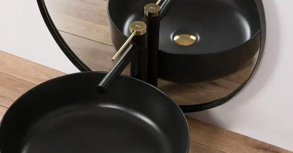 Смеситель для раковины (умывальника) REA GRIP BLACK GOLD высокий черный с золотой вставкой (REA-B9400)
