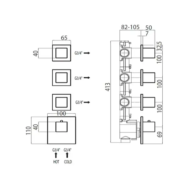 Термостат для ванни настінний Bossini Rectangular (колір - хром) Z033205 030