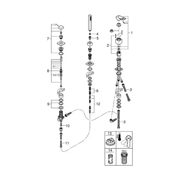Смеситель на борт ванны, однорычажный Grohe Eurocube (цвет - хром) (19966000)