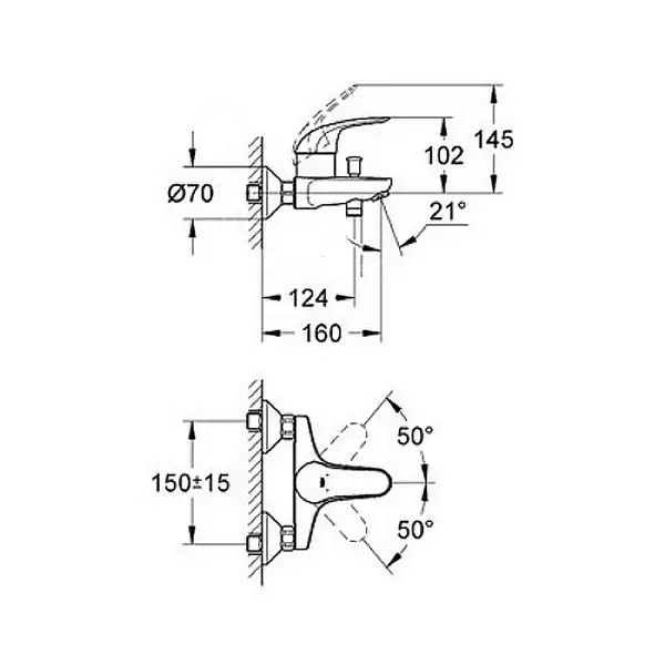 Смеситель для ванны, однорычажный Grohe Euroeco (цвет - хром) (23270000) фото 3 Aquada.com.ua