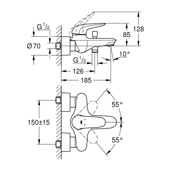 Смеситель для ванны Grohe Eurostyle (цвет - хром) (23726003) фото 2 Aquada.com.ua