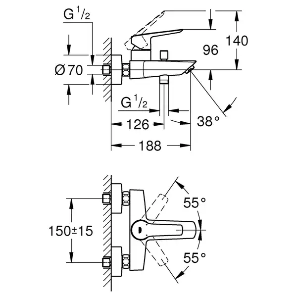 Grohe Start Смеситель однорычажный для ванны, хром (24206002)