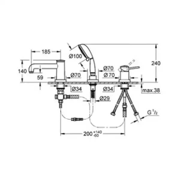 Змішувач на борт ванни Grohe Bau Classic на 3 отвори, хром (25118000)