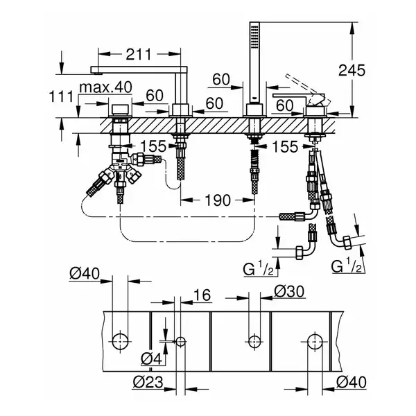 Змішувач для ванни Grohe Plus, хром (29307003)