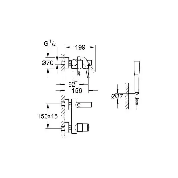 Смеситель однорычажный для ванны Grohe Concetto DN 15 (цвет - хром) с ручным душем (32212001) фото 2 Aquada.com.ua