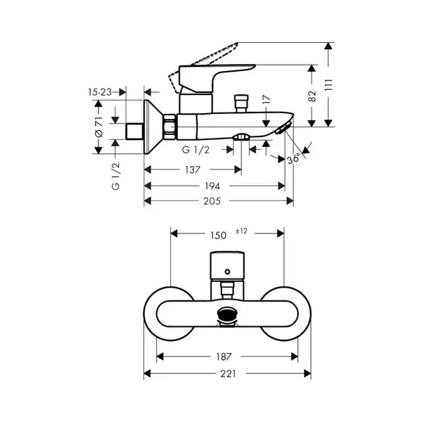 Hansgrohe Talis E Смеситель для ванны, черный (71740340)