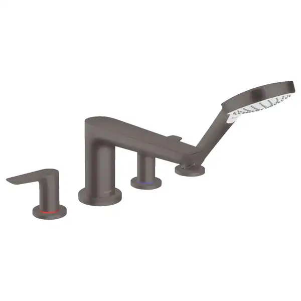 Смеситель на борт ванны Hansgrohe Talis E (цвет - шлифованный чёрный хром), с душевым гарнитуром (71748340) фото 1 Aquada.com.ua