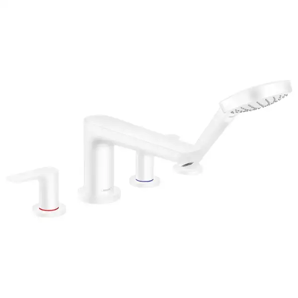Смеситель на борт ванны Hansgrohe Talis E (цвет - белый матовый), с душевым гарнитуром (71748700) фото 1 Aquada.com.ua