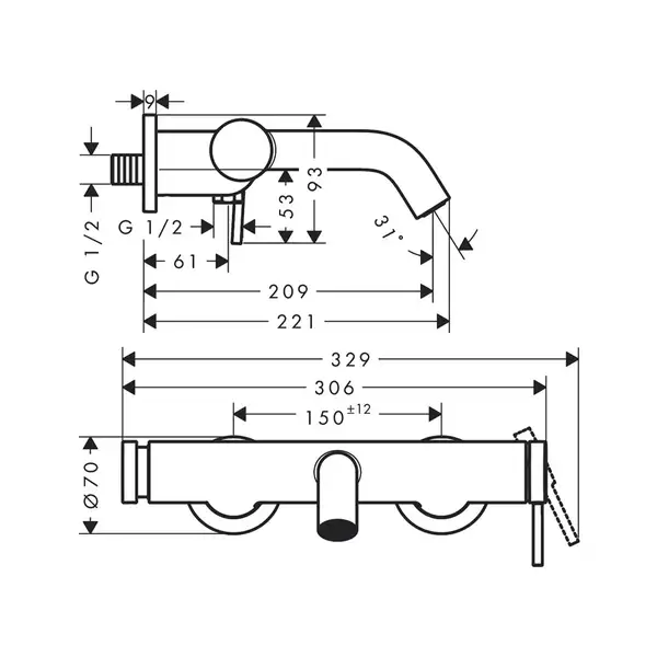 Hansgrohe Tecturis S Смеситель для ванны, белый матовый (73422700)