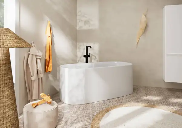 Смеситель для ванны напольный Hansgrohe Tecturis S (цвет - чёрный матовый), с душевым гарнитуром 73440670