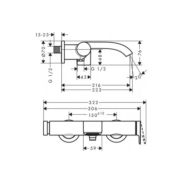 Hansgrohe Vivenis Змішувач для ванни, чорний матовий (75420670)