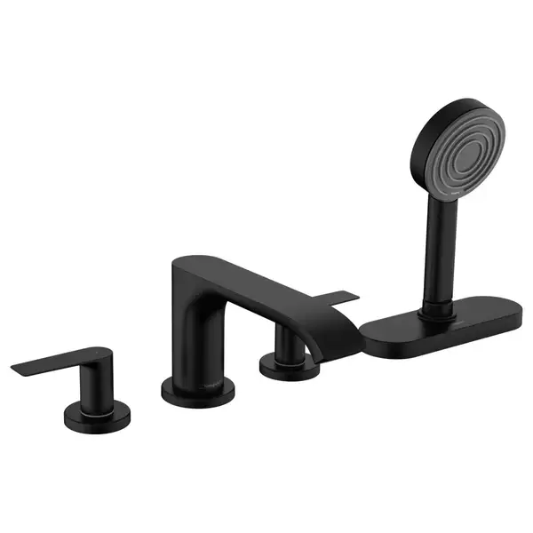 Смеситель на борт ванны Hansgrohe Vivenis (цвет - чёрный матовый), с душевым гарнитуром (75444670) фото 1 Aquada.com.ua