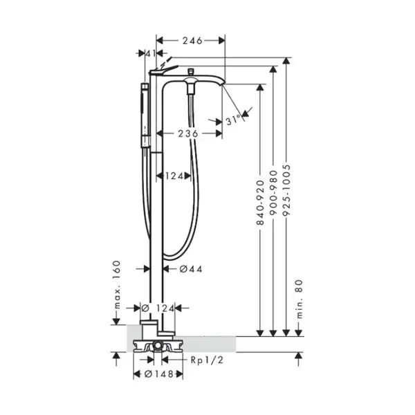 HANSGROHE Vivenis Смеситель для ванны напольный, черный (75445670)