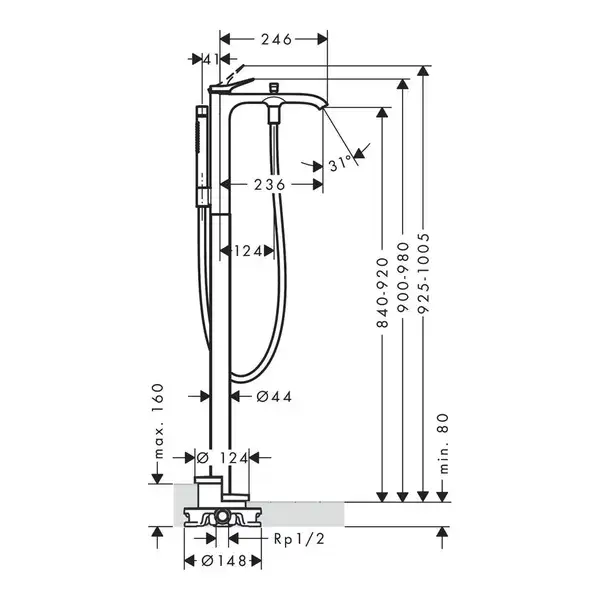 HANSGROHE Vivenis Смеситель для ванны напольный, Matt White (75445700)