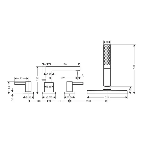Змішувач на край ванни Hansgrohe Finoris 4 отвори з sBox, чорний матовий (76444670)