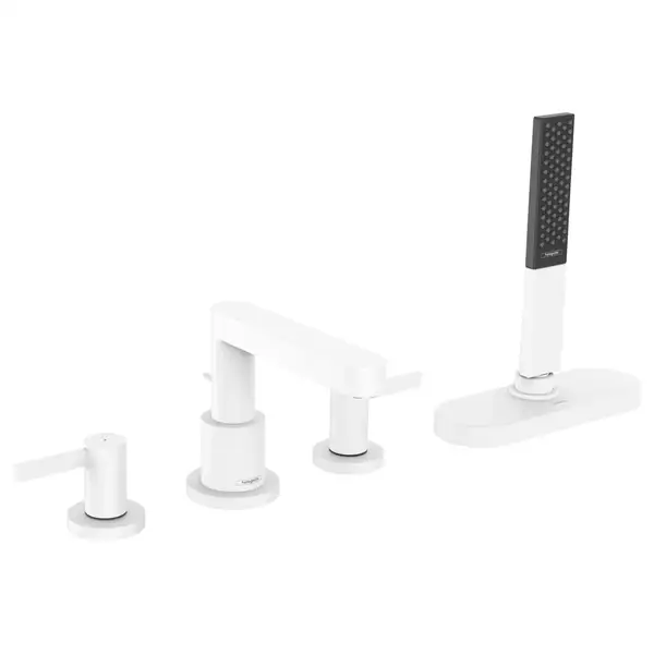 Смеситель на борт ванны Hansgrohe Finoris (цвет - белый матовый), с душевым гарнитуром (76444700) фото 1 Aquada.com.ua