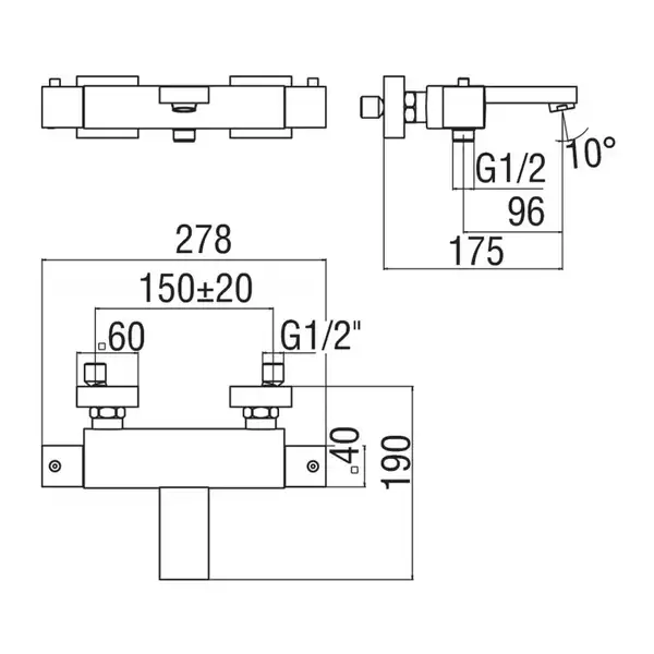 MQ102010/1CR Змішувач для ванни, термостат, хром Nobili ІТАЛІЯ (MQ102010/1CR)