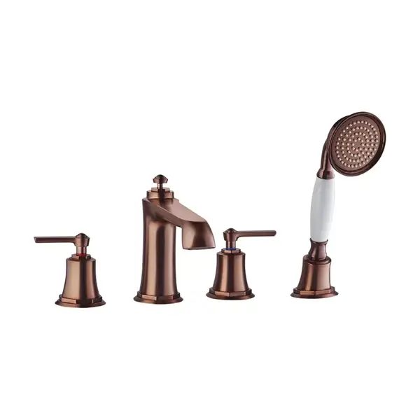 смеситель для ванны на 4 отверстия Omnires Armance antique copper, с термостатом (AM5232ORB)