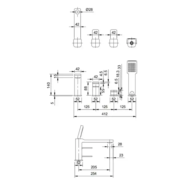 змішувач для ванни Omnires Slide на 4 отвори graphite (SL7732GR)