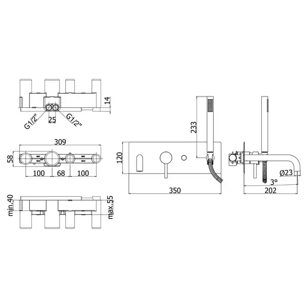 Paffoni Light Змішувач для ванни, сталь (LIG001ST)