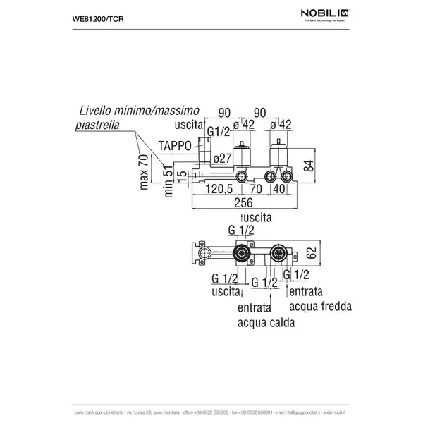 Nobili WE81200/TCR Внутрішня частина до змішувача для душу прихованого монтажу, 2 виходи, хром ІТАЛІЯ