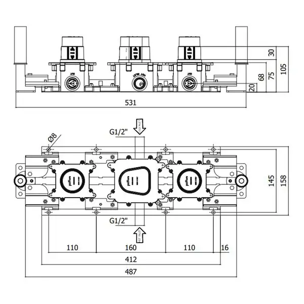 Paffoni Modular Box Встр. часть, 2 потребителя (MDBOX001)