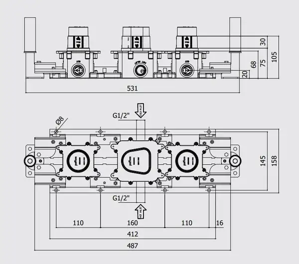 Paffoni Modular Box Встр. часть, 2 потребителя (MDBOX001)