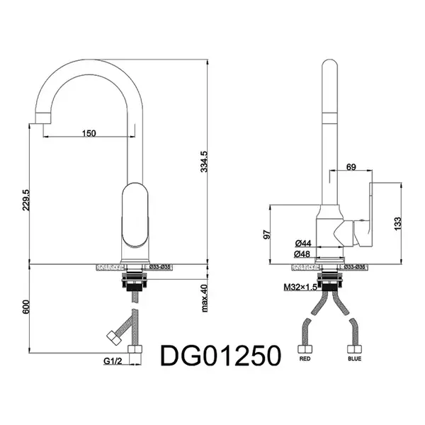 AIM DG01250 Змішувач кухонний, сірий (DG01250) (DG01250 gun grey)