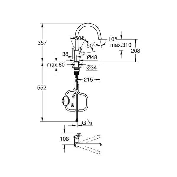 Grohe StartLoop смеситель кухонный, хром (30556000)