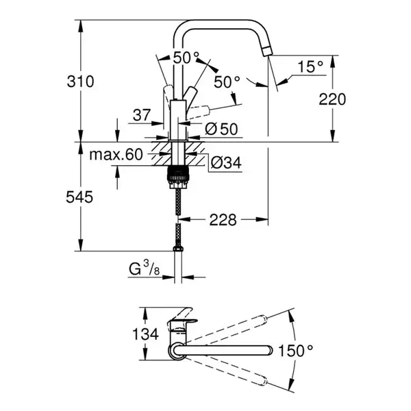 Grohe Eurosmart кухонный смеситель, сталь (30567DC0) (30567dc0)