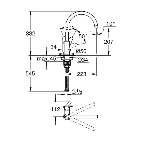 Grohe BauCurve змішувач кухонний, хром (31231001)