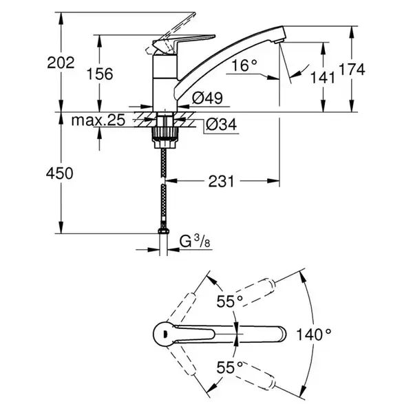 Grohe BauEco змішувач для кухні, хром (31680000)