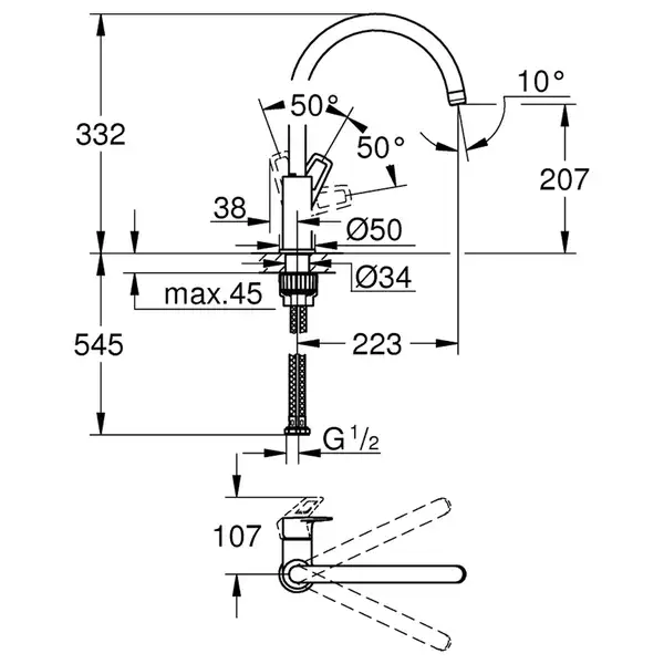 Grohe BauLoop кухонный смеситель, хром (CV031944)