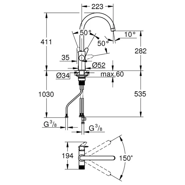 Grohe StartCurve смеситель, хром (CV034334)