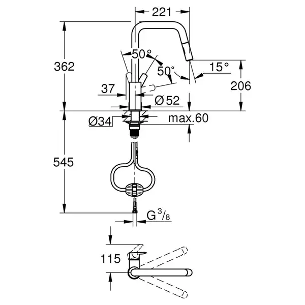 Grohe QuickFix Start смеситель кухонный, хром (CV036255)