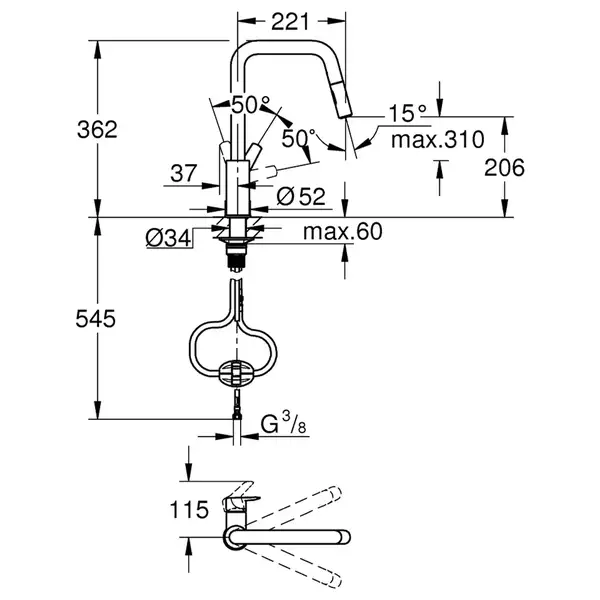 Grohe QuickFix Start смеситель кухонный, чёрный (CV036257)