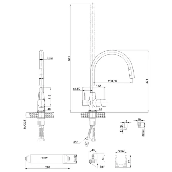 Invena GLAMOUR змішувач кухні, чорний (BZ-02-F04)