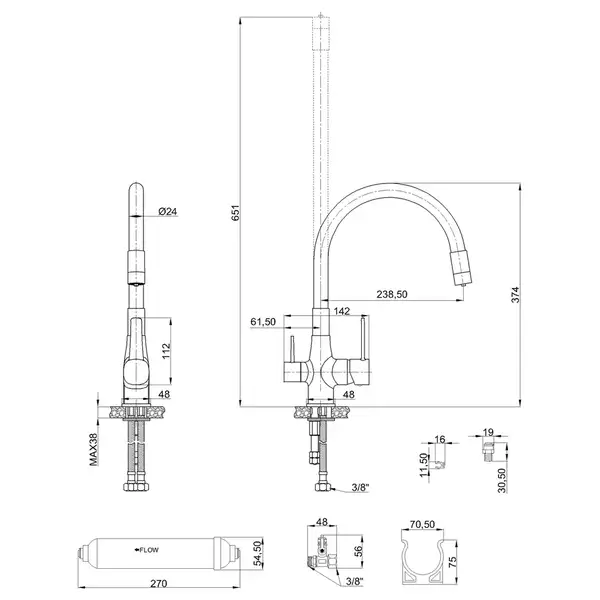 Invena Glamour змішувач кухонний, чорний (BZ-02-F09)