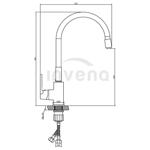 Invena JOGA змішувач кухонний, сірий (BZ-32-L05)