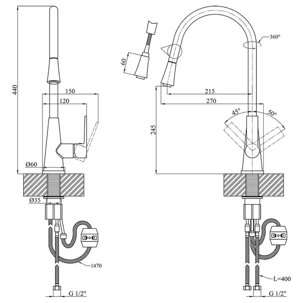 Kroner KRM-11-013F Змішувач кухонний, хром (CV027263)