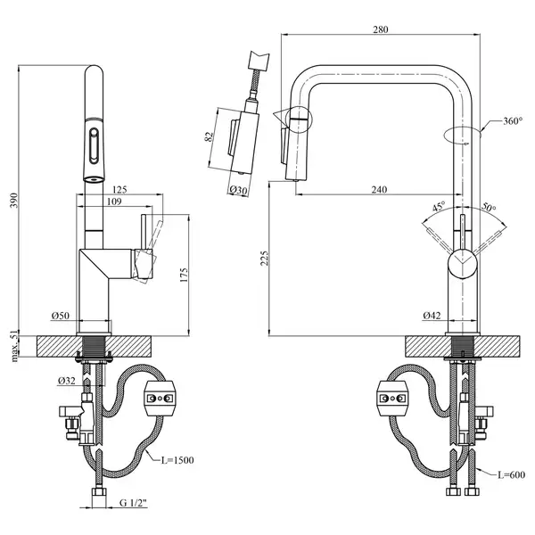 Kroner Element змішувач кухонний, хром (CV035986)