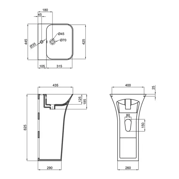 MIXXUS Bevel-1101 Умивальник підлоговий 45х44 см, білий (MI6697)