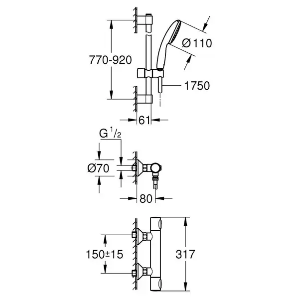 Grohe Grohtherm 500 смеситель душа, хром (34797001)