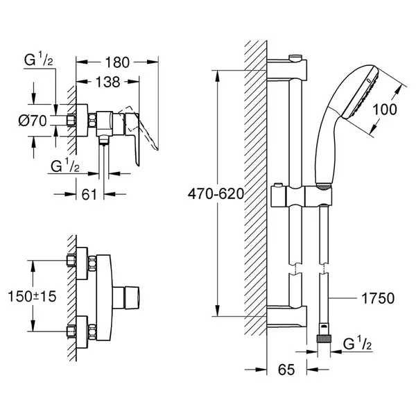 Grohe QuickFix Start Душевой смеситель, чёрный (CV032743)