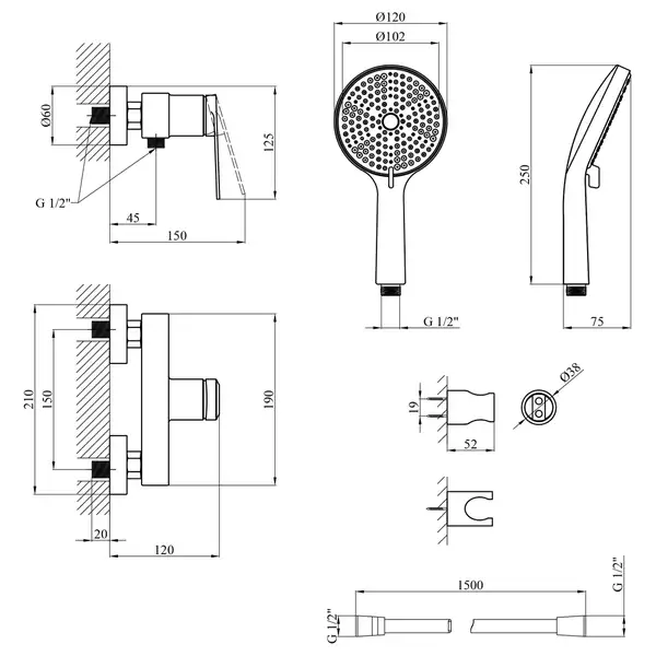 Kroner Element смеситель для душа, чёрный (CV035967)