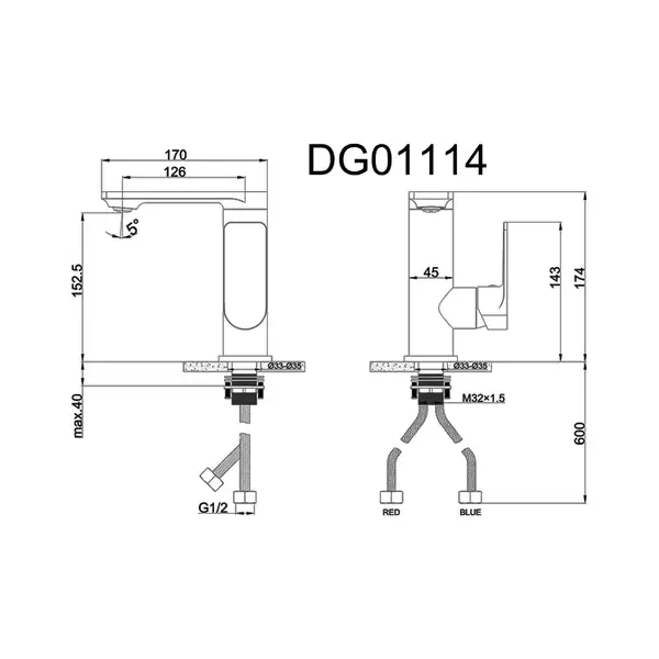 AIM DG01114 змішувач для раковини, чорний (DG01114) (DG01114 matte black)