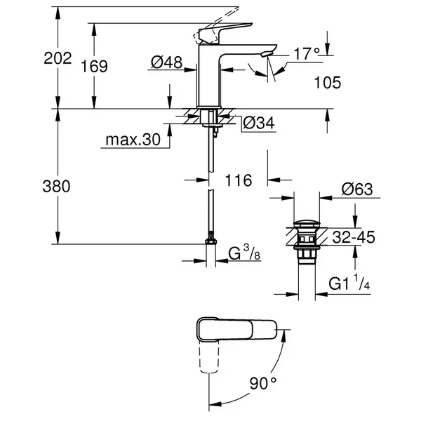 Grohe Cubeo смеситель для раковины, хром (1017570000)