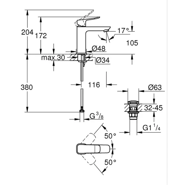 Grohe Dice смеситель для раковины, хром (1018330000)