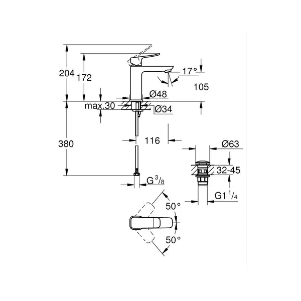 Grohe Dice смеситель для раковины, матовый чёрный (1018332430)